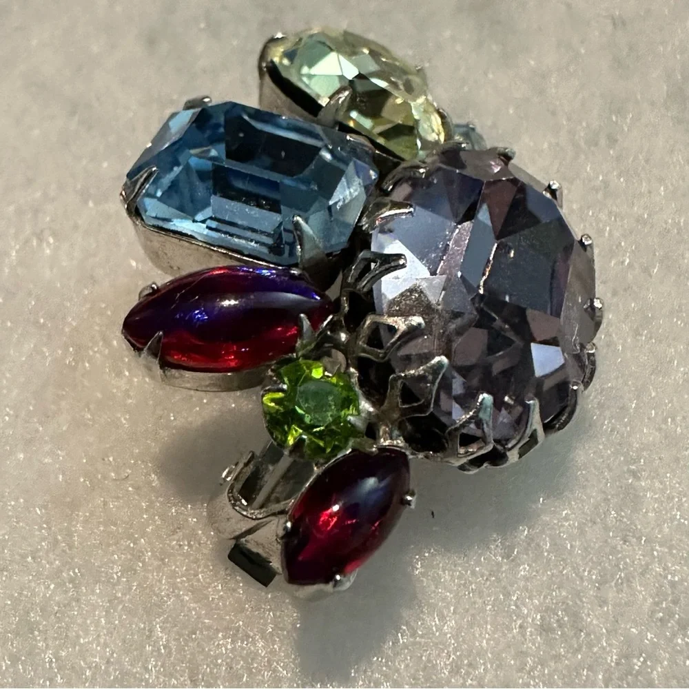 Alice Caviness Clustered Rhinestone Vintage Clip Earrings